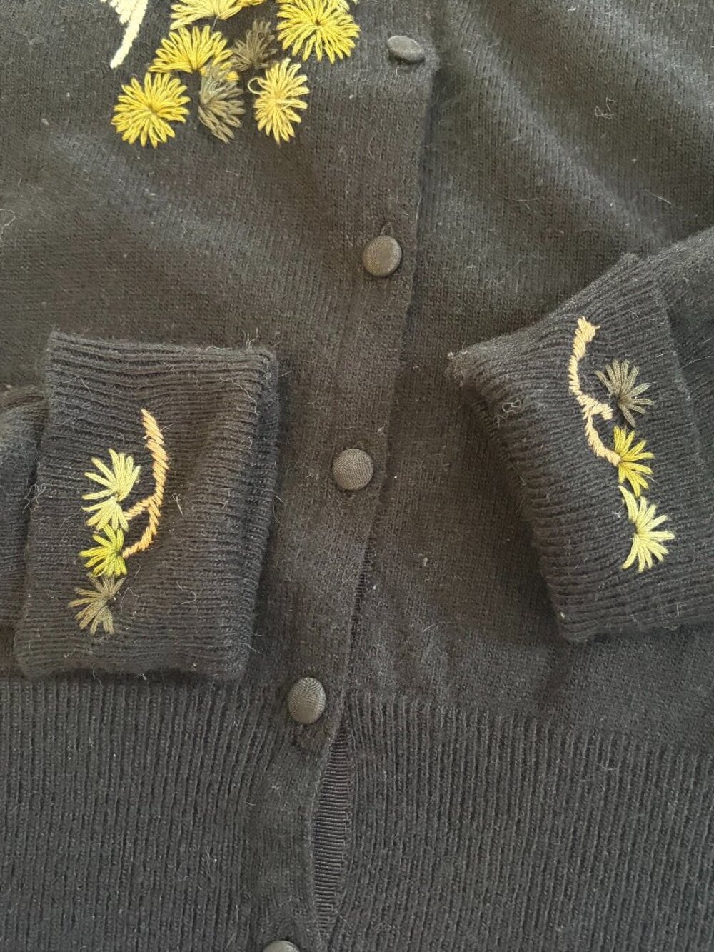 Vintage Retro Lucky Brand Angora Blend Cardigan with Crane and Bonsai Embroidery - Picture 6 of 7